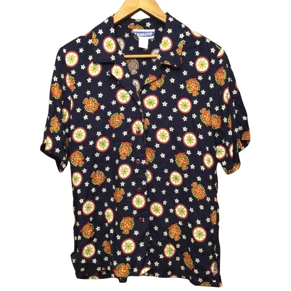 Vintage Pendleton button front shirt blouse Women's size 8 nautical print